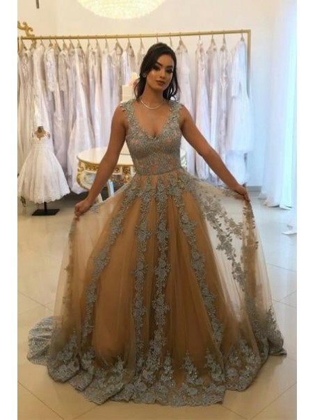Long Lace and Tulle Prom Dresses Formal Evening Gowns 901749