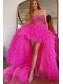High Low Sweetheart Sparkle Tulle Fuchsia Prom Dresses Formal Evening Gowns 901757