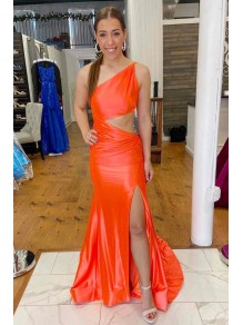 Mermaid Long One Shoulder Prom Dresses Formal Evening Gowns 901761