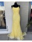 Long Yellow Mermaid Lace Prom Dresses Formal Evening Gowns 901764