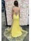 Long Yellow Mermaid Lace Prom Dresses Formal Evening Gowns 901764