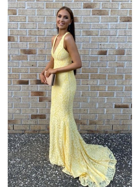 Long Yellow Mermaid Lace Prom Dresses Formal Evening Gowns 901765 Long Yellow Mermaid Lace Prom Dresses Formal Evening Gowns 901765