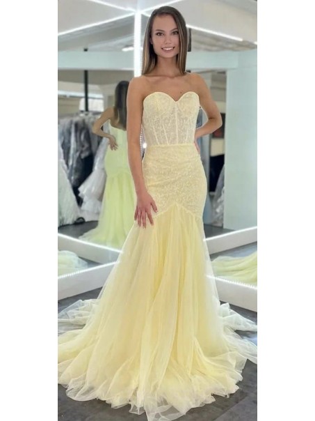 Long Yellow Mermaid Lace Sweetheart Prom Dresses Formal Evening Gowns 901766 Long Yellow Mermaid Lace Sweetheart Prom Dresses Formal Evening Gowns 901766