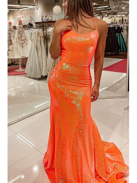 Elegant Mermaid Long Orange Sparkle Sequins Prom Dresses Formal Evening Gowns 901771 Elegant Mermaid Long Orange Sparkle Sequins Prom Dresses Formal Evening Gowns 901771