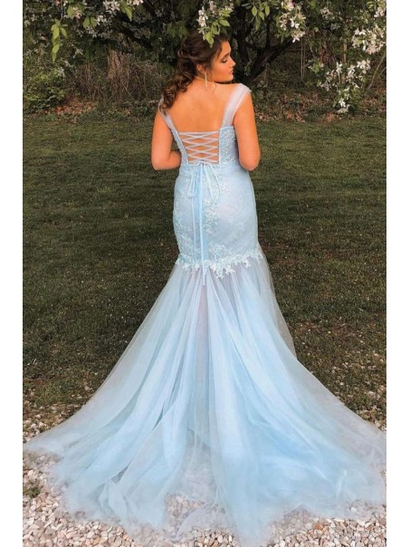 Long Blue Mermaid Lace and Tulle Prom Dresses Formal Evening Gowns 901779 Long Blue Mermaid Lace and Tulle Prom Dresses Formal Evening Gowns 901779