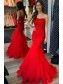 Long Red Mermaid Lace and Tulle Prom Dresses Formal Evening Gowns 901784