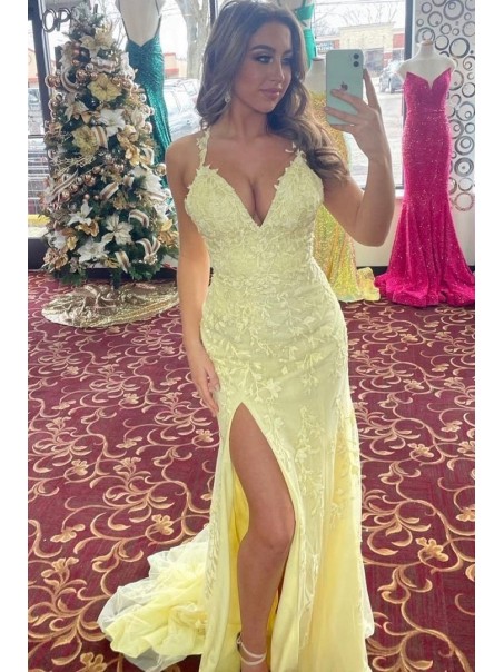 Long Yellow Lace Prom Dresses Formal Evening Gowns 901785 Long Yellow Lace Prom Dresses Formal Evening Gowns 901785