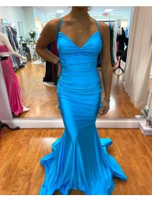 Long Blue Mermaid Prom Dresses Formal Evening Gowns 901789