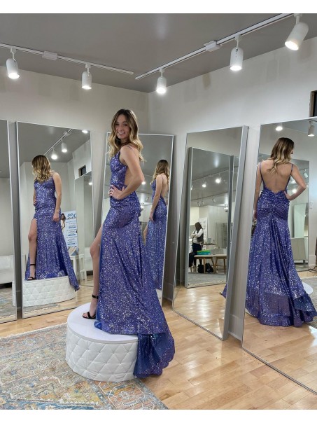 Long Blue Sparkle Sequins Prom Dresses Formal Evening Gowns 901797