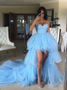 High Low Long Blue Tulle Prom Dresses Formal Evening Gowns 901808 High Low Long Blue Tulle Prom Dresses Formal Evening Gowns 901808