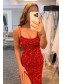 Simple Stunning Long Red Sequins Prom Dresses Formal Evening Gowns 901812