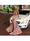Long Pink Mermaid Long Sleeves Lace Prom Dresses Formal Evening Gowns 901815
