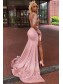 Long Pink Mermaid Long Sleeves Lace Prom Dresses Formal Evening Gowns 901815