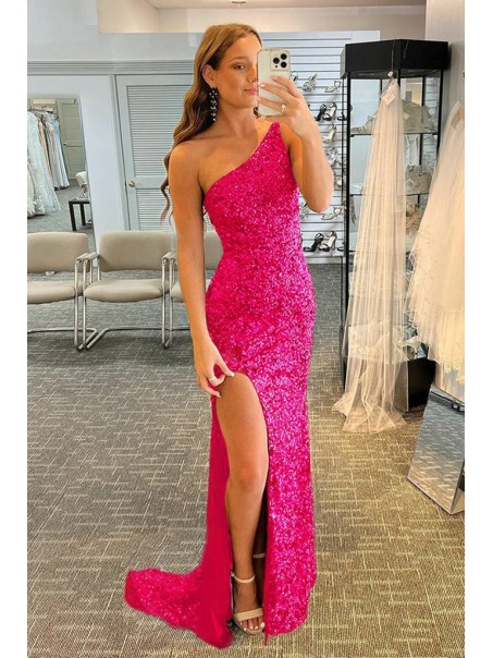 Long Fuchsia Sequins Prom Dresses Formal Evening Gowns 901816