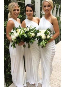 Sheath/Column Floor Length Long White Bridesmaid Dresses 902004
