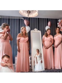 Long Pink Chiffon Off the Shoulder Bridesmaid Dresses 902009 Long Pink Chiffon Off the Shoulder Bridesmaid Dresses 902009