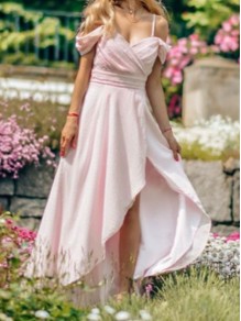 Long Pink Asymmetrical Bridesmaid Dresses 902020 Long Pink Asymmetrical Bridesmaid Dresses 902020