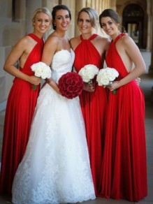 Long Red Floor Length Bridesmaid Dresses 902031