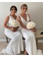 Long White Mermaid V Neck Bridesmaid Dresses 902034 Long White Mermaid V Neck Bridesmaid Dresses 902034