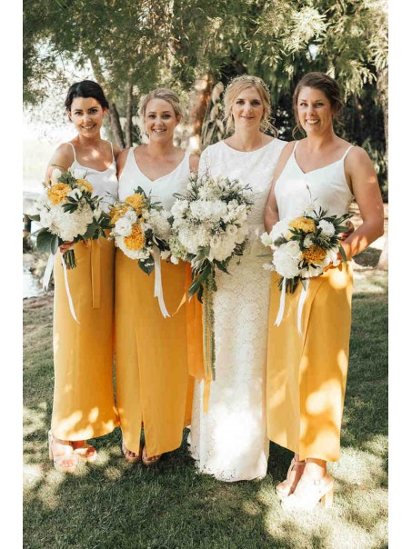 Sheath/Column Yellow White Long Bridesmaid Dresses 902038 Sheath/Column Yellow White Long Bridesmaid Dresses 902038
