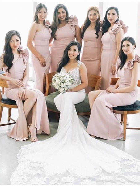 Mermaid One Shoulder Long Pink Bridesmaid Dresses 902039 Mermaid One Shoulder Long Pink Bridesmaid Dresses 902039