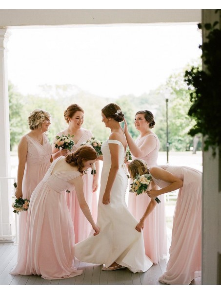 Long Pink Chiffon V Neck Floor Length Bridesmaid Dresses 902041 Long Pink Chiffon V Neck Floor Length Bridesmaid Dresses 902041
