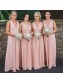 Long Pink Chiffon and Lace V Neck Bridesmaid Dresses 902046 Long Pink Chiffon and Lace V Neck Bridesmaid Dresses 902046