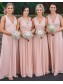 Long Pink Chiffon and Lace V Neck Bridesmaid Dresses 902046 Long Pink Chiffon and Lace V Neck Bridesmaid Dresses 902046