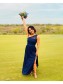 Long Royal Blue Chiffon and Lace Floor Length Bridesmaid Dresses 902047
