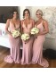 Long Pink V Neck Floor Length Bridesmaid Dresses 902051