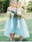 High Low Blue Tulle Bridesmaid Dresses 902054