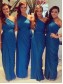 Sheath/Column Long Royal Blue One Shoulder Bridesmaid Dresses 902056