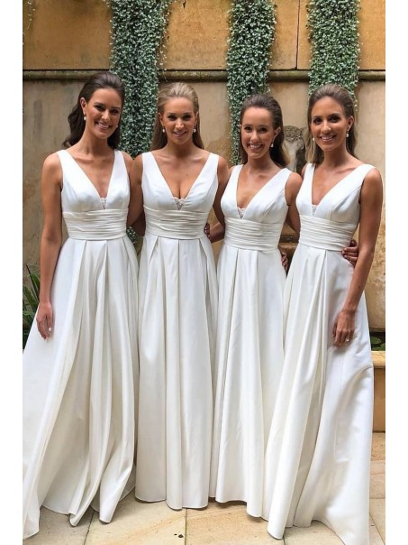 A-Line V Neck Long White Bridesmaid Dresses 902057 A-Line V Neck Long White Bridesmaid Dresses 902057