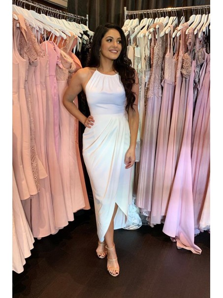 Sheath/Column Tea Length White Bridesmaid Dresses 902058 Sheath/Column Tea Length White Bridesmaid Dresses 902058