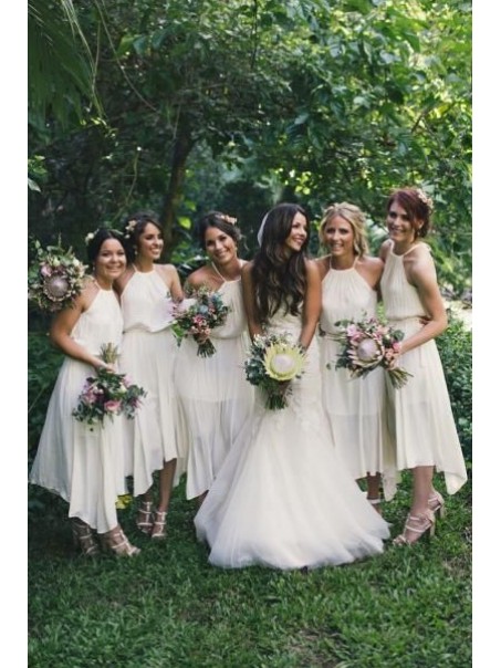 Asymmetrical White Chiffon Bridesmaid Dresses 902060 Asymmetrical White Chiffon Bridesmaid Dresses 902060