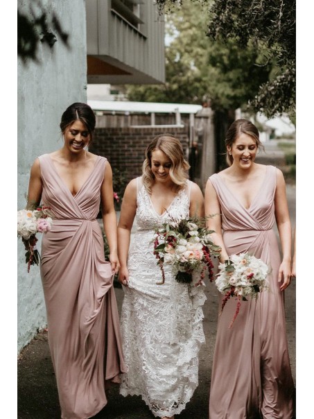 Sheath/Column Long V Neck Bridesmaid Dresses 902064 Sheath/Column Long V Neck Bridesmaid Dresses 902064