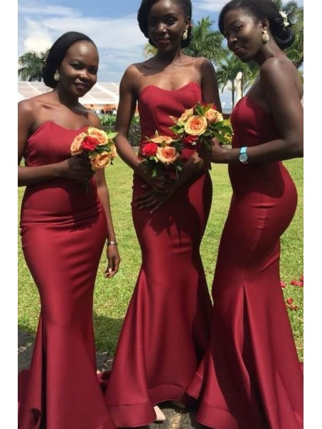 Long Burgundy Mermaid Strapless Bridesmaid Dresses 902067 Long Burgundy Mermaid Strapless Bridesmaid Dresses 902067