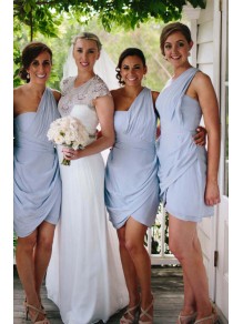 Short Blue One Shoulder Bridesmaid Dresses 902074 Short Blue One Shoulder Bridesmaid Dresses 902074