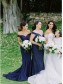 Long Navy Blue Mermaid Off the Shoulder Bridesmaid Dresses 902079