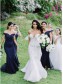 Long Navy Blue Mermaid Off the Shoulder Bridesmaid Dresses 902079
