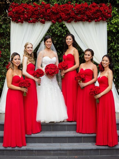 Long Red Chiffon Sweetheart Floor Length Bridesmaid Dresses 902082