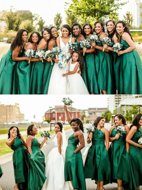 Long Green High Low Satin Bridesmaid Dresses 902086 Long Green High Low Satin Bridesmaid Dresses 902086