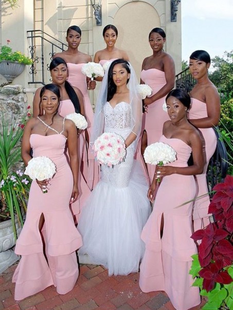 Long Pink Mermaid Strapless Bridesmaid Dresses 902089 Long Pink Mermaid Strapless Bridesmaid Dresses 902089