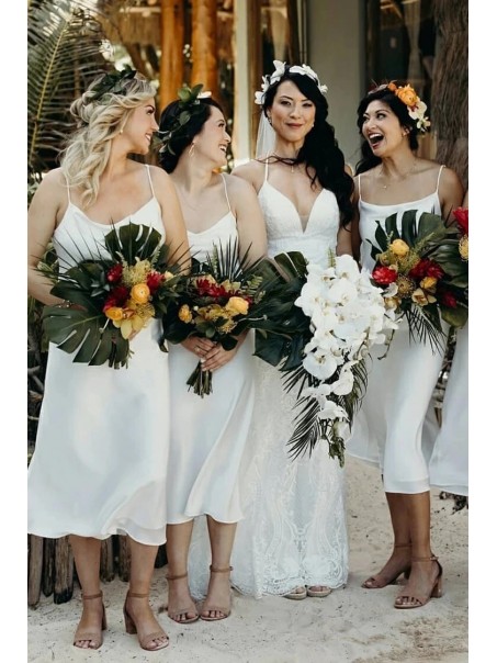 Short White Spaghetti Straps Bridesmaid Dresses 902092