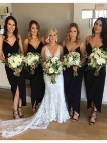 Sheath/Column Spaghetti Straps Navy Blue Long Bridesmaid Dresses 902096 Sheath/Column Spaghetti Straps Navy Blue Long Bridesmaid Dresses 902096