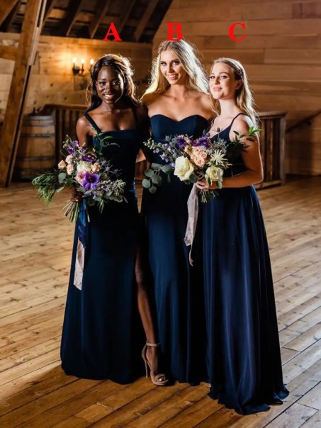 Long Navy Blue Floor Length Bridesmaid Dresses 902097