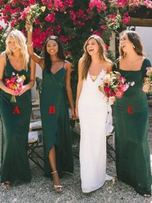 Long Dark Green Floor Length Chiffon Bridesmaid Dresses 902098