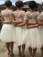 Short White Knee Length Lace and Tulle Bridesmaid Dresses 902105