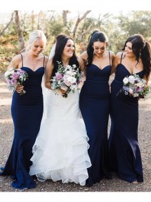 Long Navy Blue Mermaid Spaghetti Straps Bridesmaid Dresses 902109 Long Navy Blue Mermaid Spaghetti Straps Bridesmaid Dresses 902109