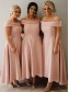 High Low Pink Off the Shoulder Bridesmaid Dresses 902111